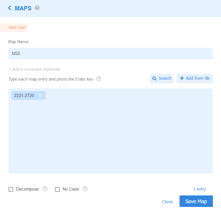 Adding integer ranges as keys for a MAP namespace