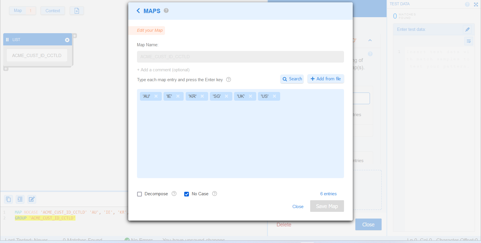 Defining Entries for a MAP namespace