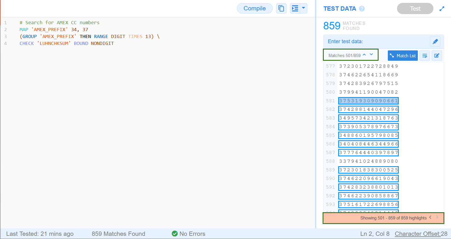 GLASS Studio Test Data page navigation